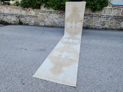 2x13 Neutral Turkish Runner Rug: Boho Hallway Decor
