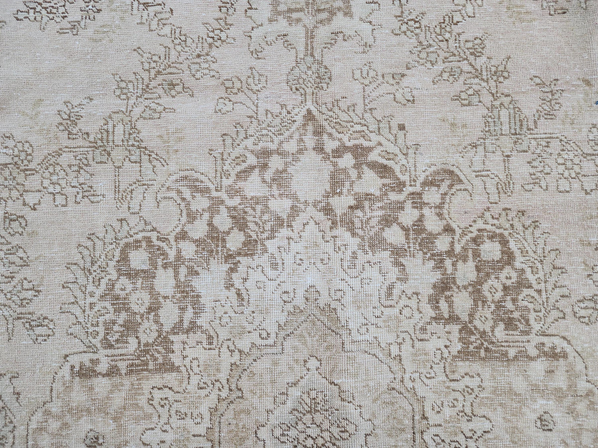 10x13 Neutral Vintage Rug, Hand Knotted Up Cycled Wool, Beige and Brown