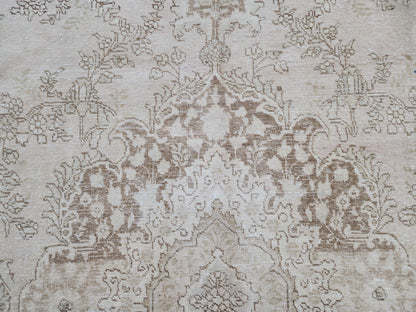 10x13 Neutral Vintage Rug, Hand Knotted Up Cycled Wool, Beige and Brown