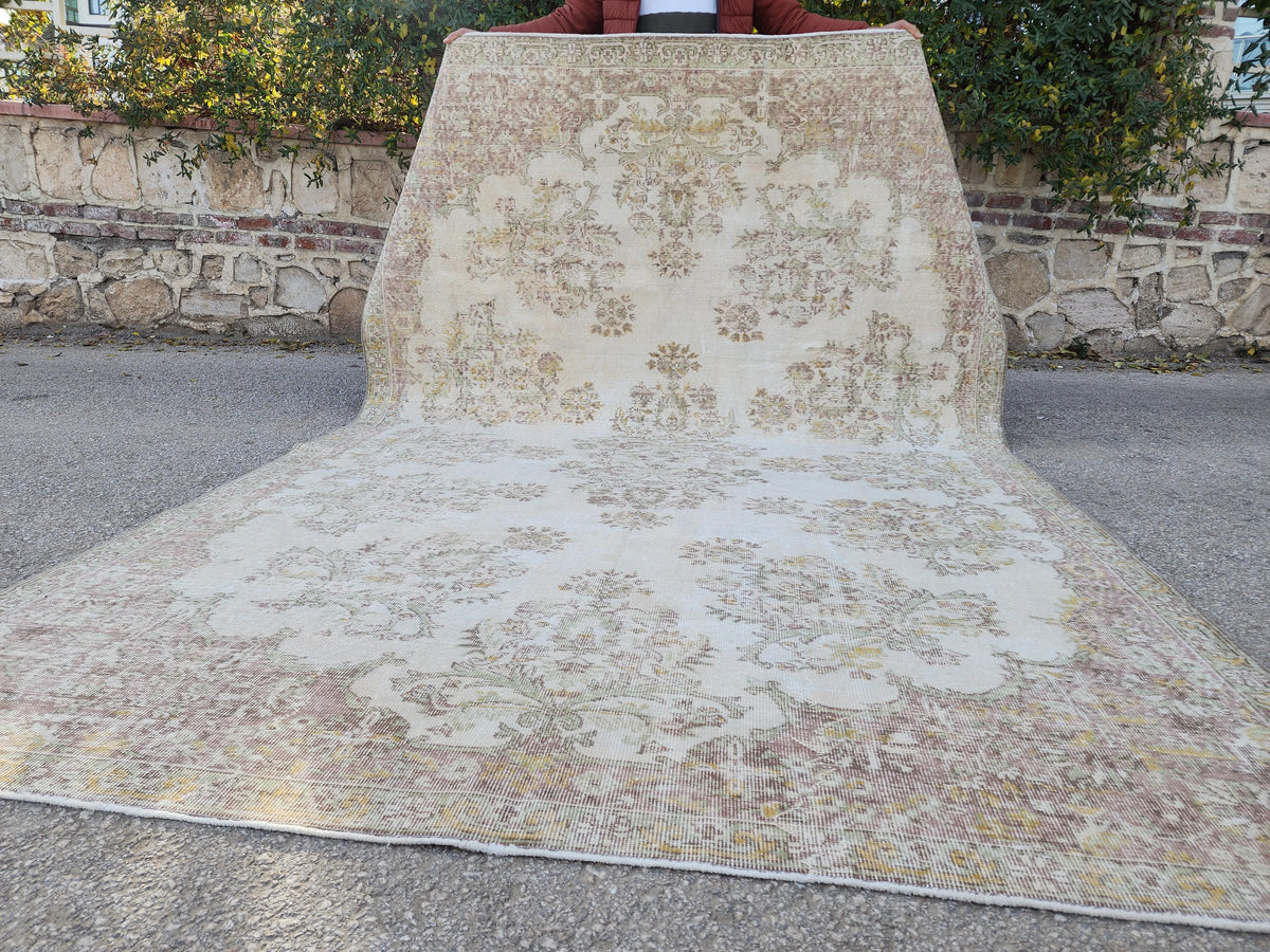 7x10 Turkish Neutral Rug, Hand Made Oriental Rug, Medallion Home Design