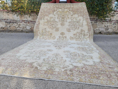 7x10 Turkish Neutral Rug, Hand Made Oriental Rug, Medallion Home Design