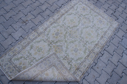 Handwoven Turkish Oushak Rug 3x6: Neutral Wool & Cotton Blend