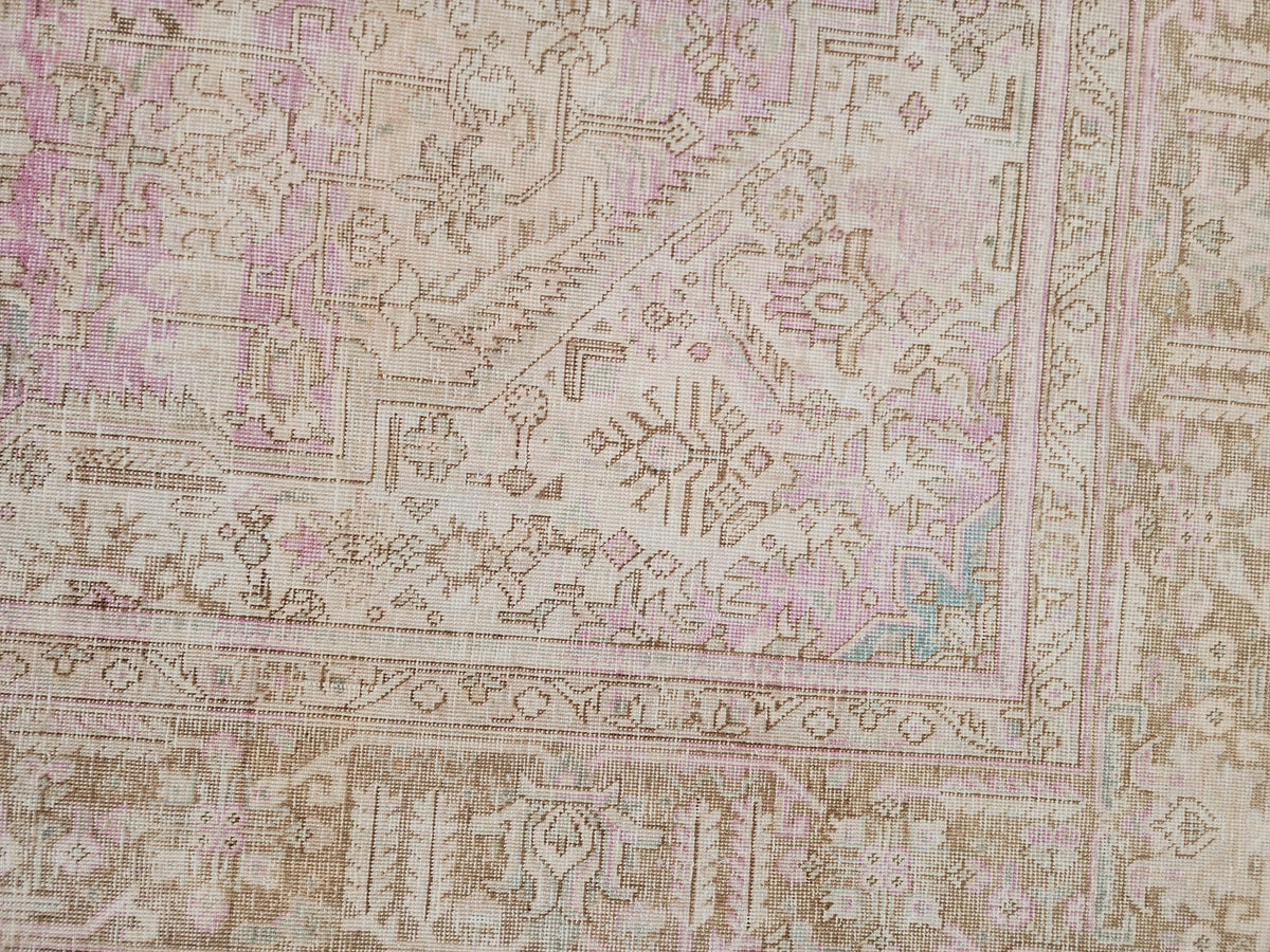 Vintage Hand Knotted Wool Rug 9×12 ft, Beige Geometric Oriental Persian Traditional Carpet