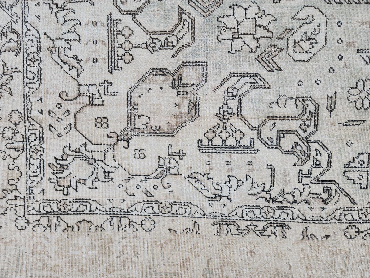 Neutral Large Rug 9x12, Hand Knotted, Green and Beige Rug, Living Room Decor