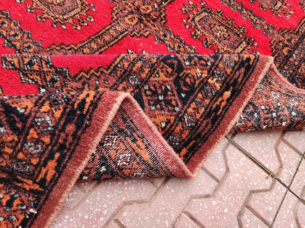 Hand Knotted Wool Turkish Rug 3x5: Red Bohemian Oushak Rug