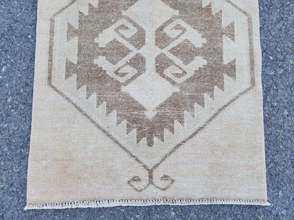 Geometric Neutral Rug 3x14, Beige Wool Hand Woven Rustic Decor, Gift for Her