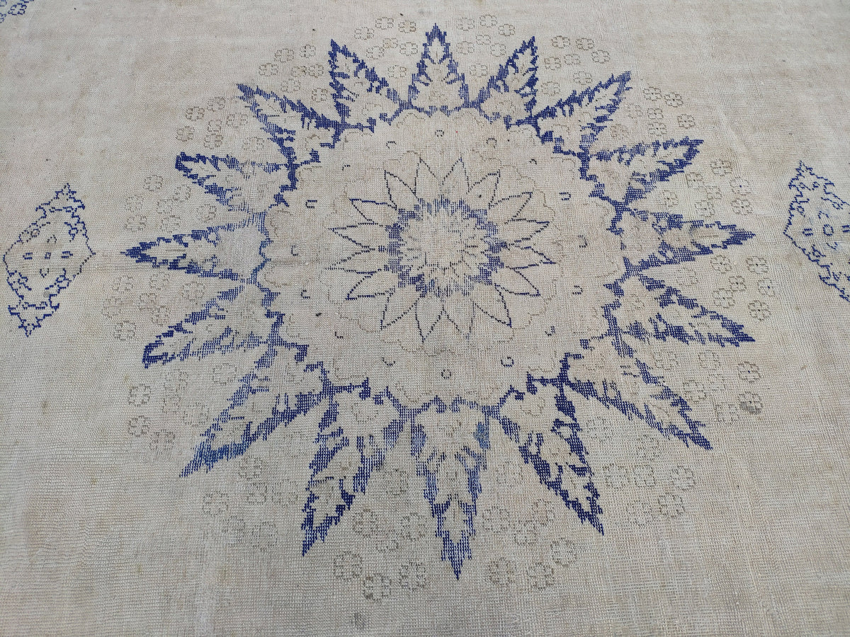 10x13 Handwoven Turkish Oushak Rug, Blue Wool Area Rug, Neutral Oversize Home Decor