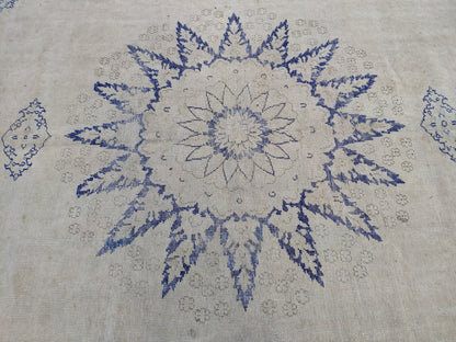10x13 Handwoven Turkish Oushak Rug, Blue Wool Area Rug, Neutral Oversize Home Decor