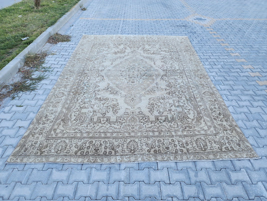 9x12 ft Turkish Vintage Oriental Wool Rug – Gray, Living Room