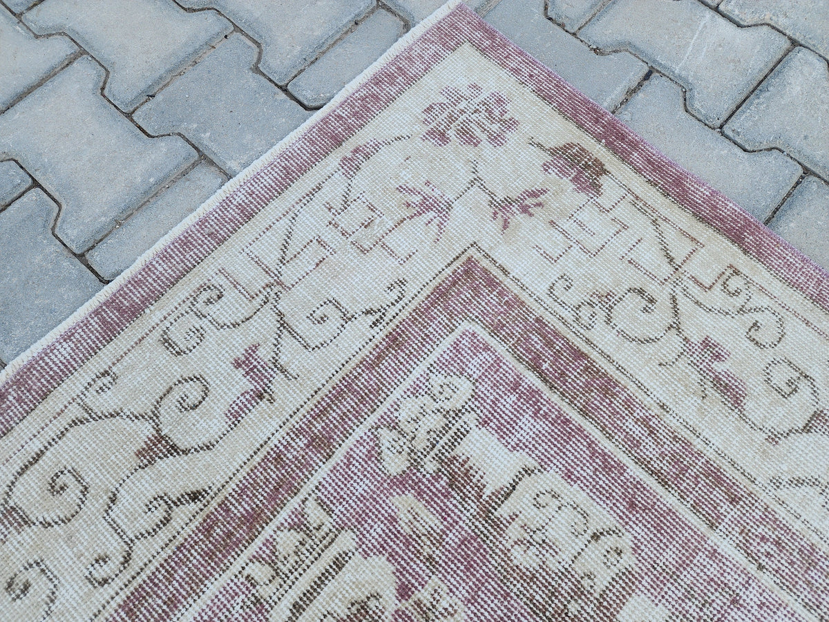 7x10 Vintage Wool Rug: Beige Isparta Oriental Rug