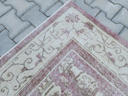 7x10 Vintage Wool Rug: Beige Isparta Oriental Rug