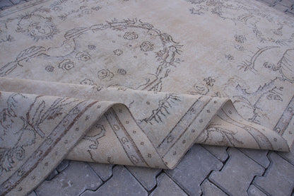 Handwoven Neutral Rug 7x11: Beige & Gray Wool, Oriental Design, Home Decor