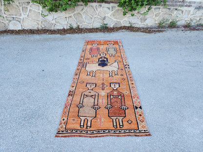 3x8 Tribal Runner Rug, Hand Made Rustic Decor, Kitchen Decor, Up Cycled Wool