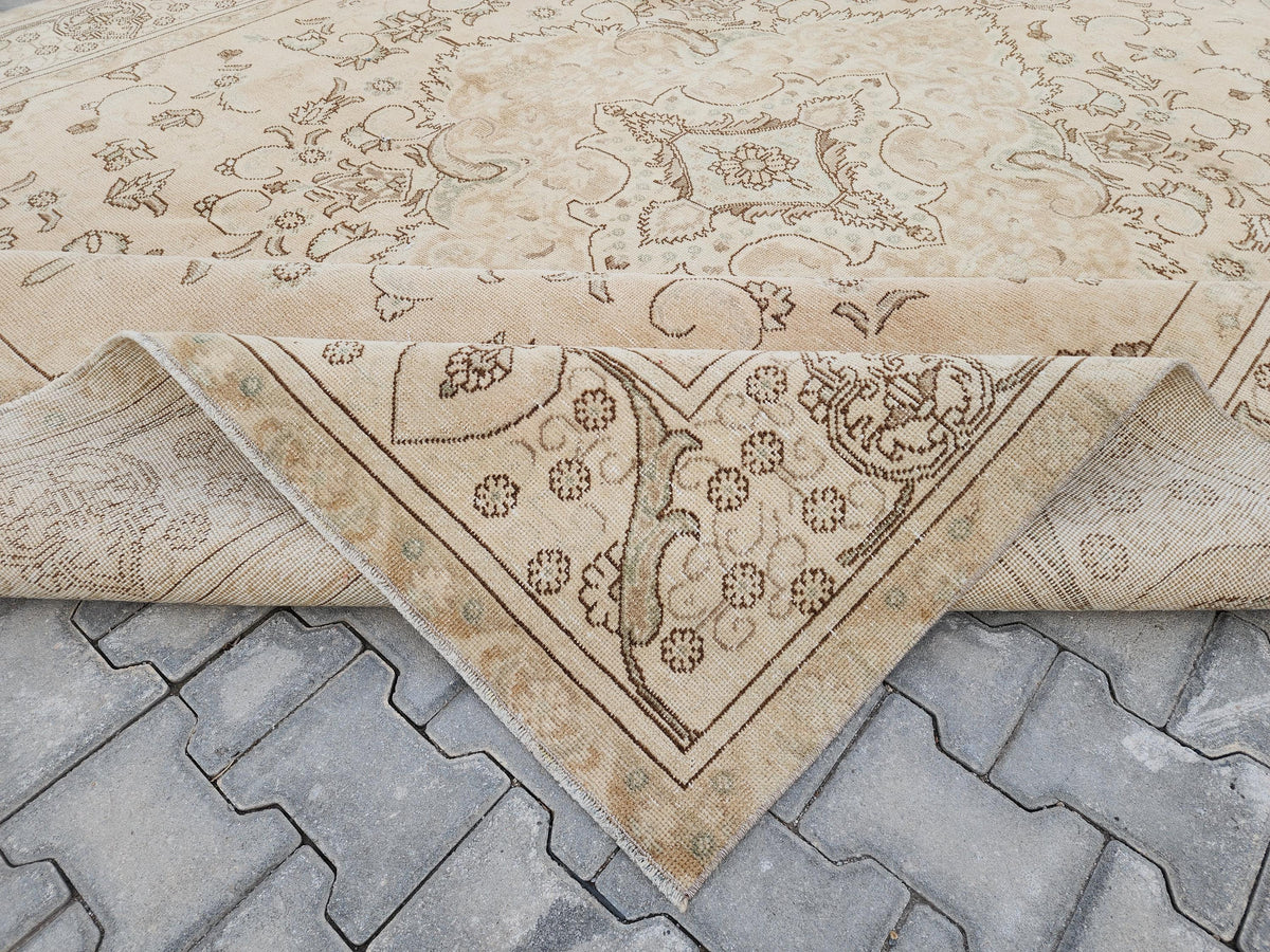 9x12 Neutral Rug, Hand Knotted Medallion Design Carpet, Beige and Brown