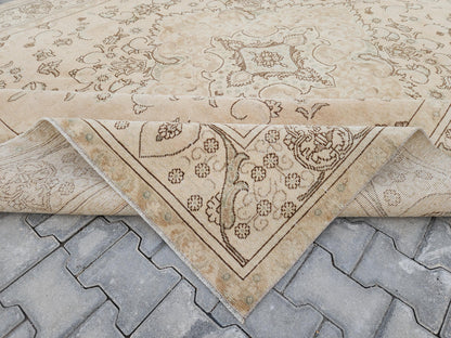 9x12 Neutral Rug, Hand Knotted Medallion Design Carpet, Beige and Brown
