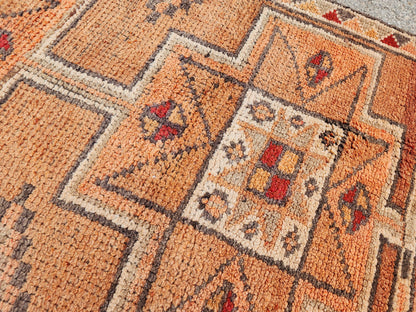 Orange Herki Runner Rug 3x11, Wool on Wool Oriental Decor, Turkish Hand Made, Kitchen Decor