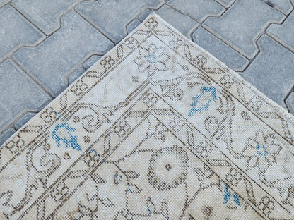 Handwoven Turkish Oushak Rug 4x7: Wool & Cotton Blend