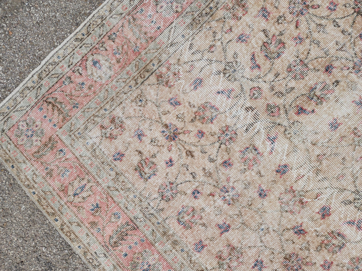 Handwoven Wool Oushak Rug 7x11: Vintage Turkish Neutral Area Rug