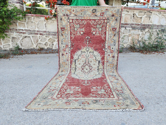 3x7 Vintage Decor Rug, Turkish Hand Woven Wool, Farmhouse Decor, Living Room Decor
