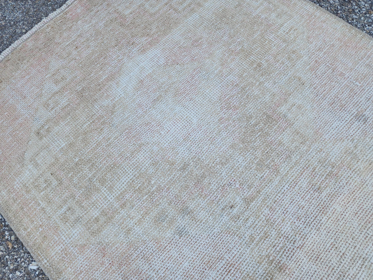 2x11 Neutral Turkish Oushak Runner Rug: Hand-Knotted Rustic Decor