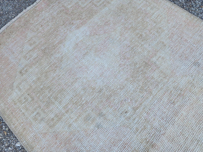 2x11 Neutral Turkish Oushak Runner Rug: Hand-Knotted Rustic Decor