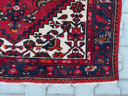 4x6 Vintage Turkish Oushak Rug: Red Oriental Small Rug