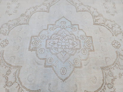 Neutral Wool Rug 9x12: Hand Knotted Oriental Turkish Wool, Home Rustic Decor