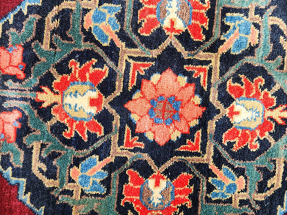 4x6 Vintage Casucacian Rug, 1980s Handmade Wool Carpet, Burgundy Navy Floral Medallion Area Rug