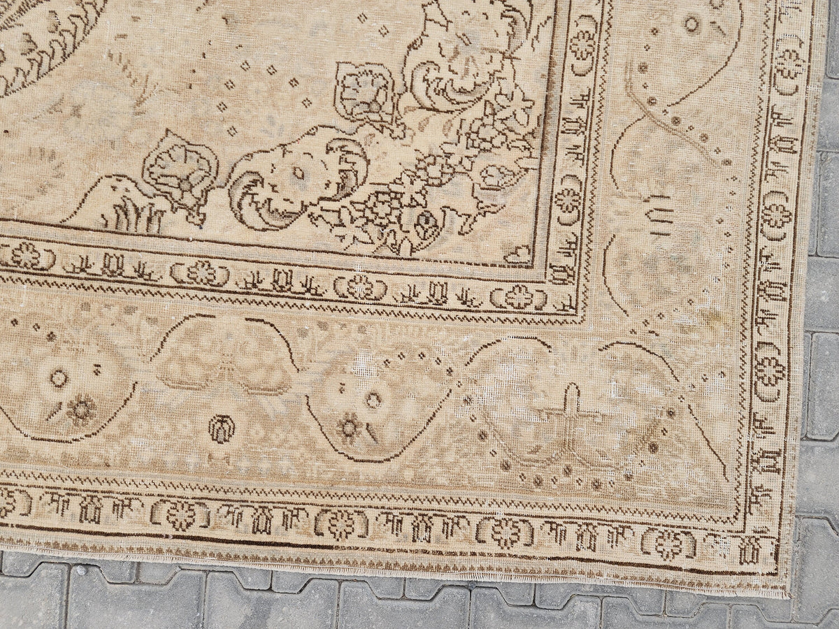 9x12 Vintage Turkish Oushak Rug: Hand Knotted Wool, Gray Cream