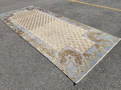 Faded Blue Turkish Runner Rug 4x11: Oriental Hallway Rug