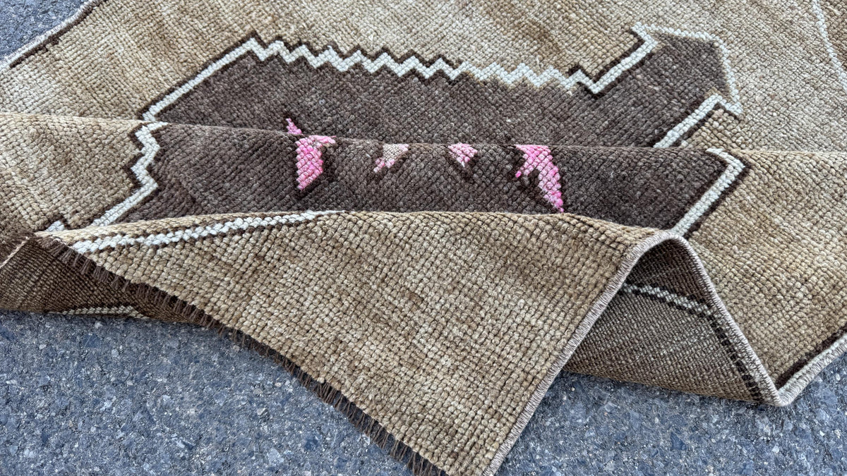 3x7 Small Kars Rug, Hand Knoted Boho Decor, Wool on Wool Brown Carpet
