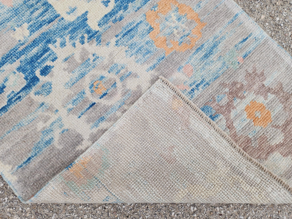 2x4 Small Oushak Rug: Abstract Blue, Up cycled Carpet, Home Wool Decor
