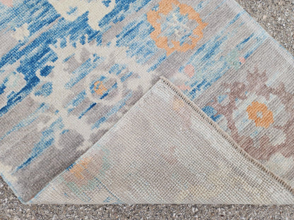 2x4 Small Oushak Rug: Abstract Blue, Up cycled Carpet, Home Wool Decor