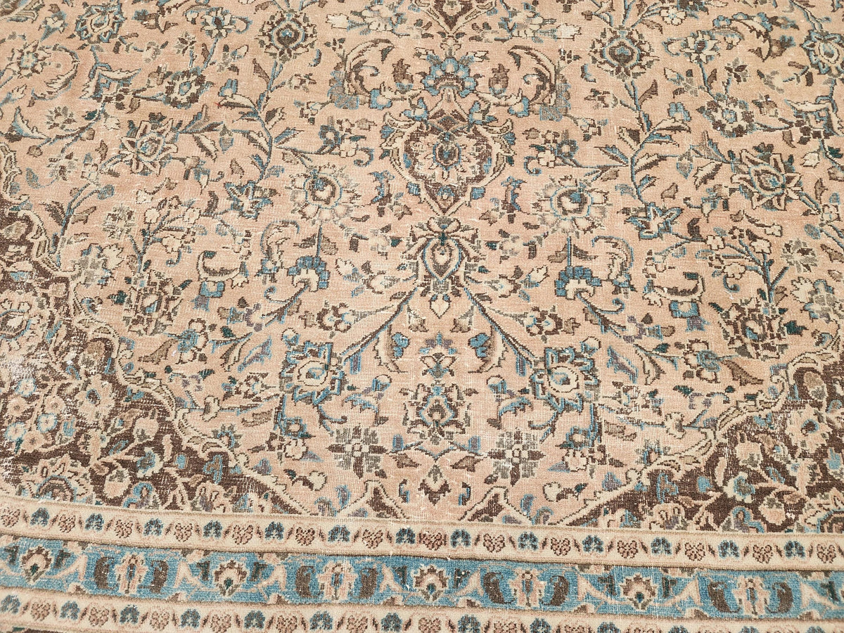 Neutral Persian Rug 9x12, Beige & Green Hand-Knotted, Neutral Living Room Decor
