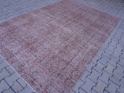 Handwoven Turkish Rug 7x10: Faded Red Wool & Cotton, Dining Room Decor