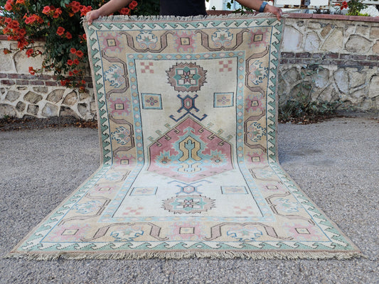 Anatolian Hand Made Rug 4x6, Bohemian Turkish Hand Made Carpet, Vintage Home Decor