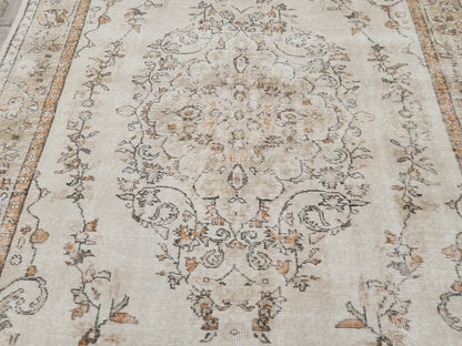 Turkish Rug 6x9, Neutral Medallion Hand Made, Living Room Area Decor