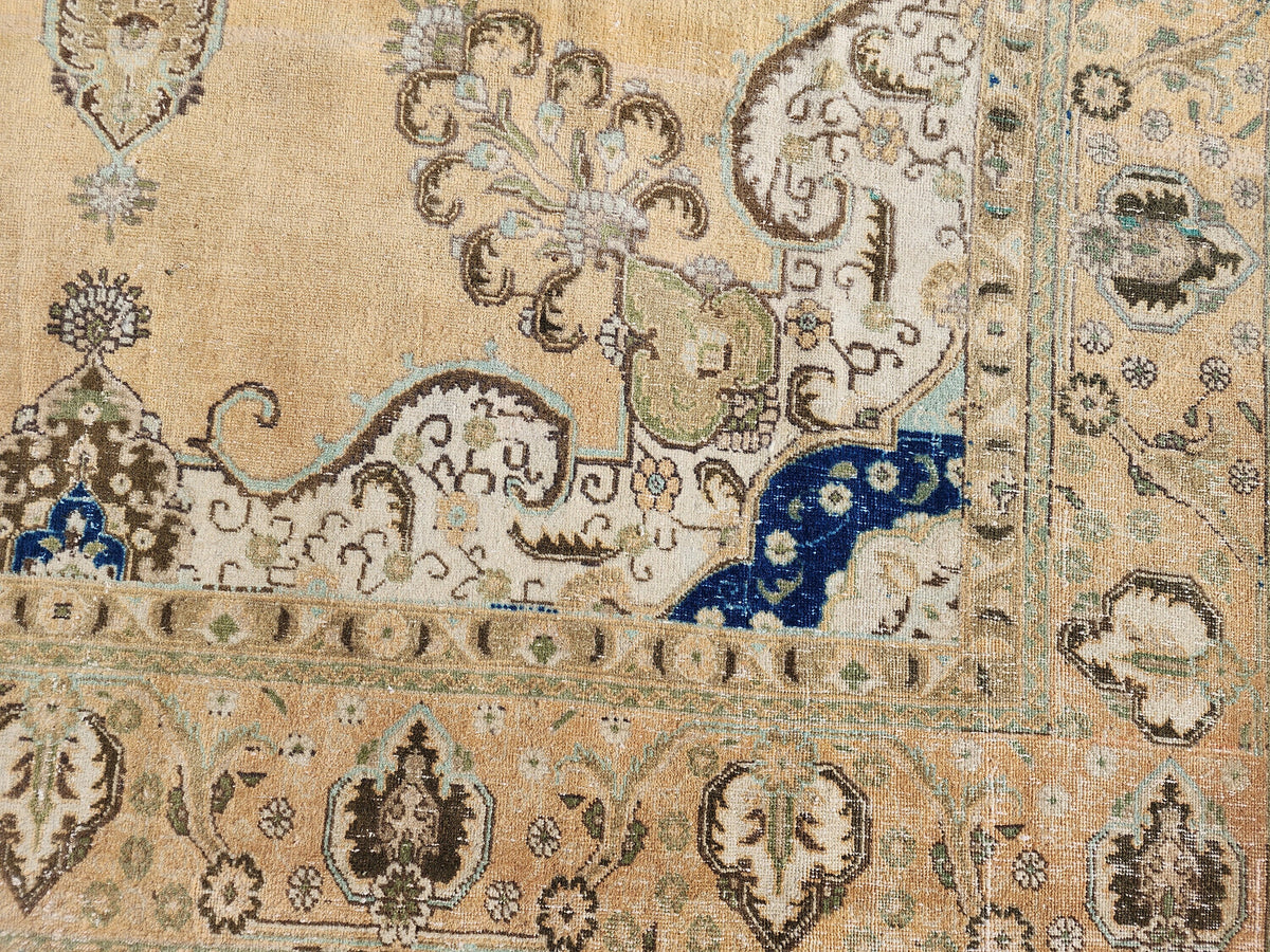 Neutral Rustic Rug 9x12: Medallion Persian Design, Hand Knotted, Rustic Bohemian Decor