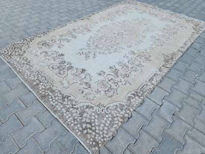 Neutral Wool Rug 6x9, Oriental Turkish Hand Made, Bed Room Decor