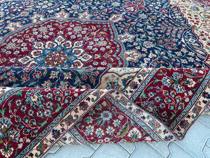Hand Knotted Wool Rug 9x12: Vintage Oriental Navy Blue Rug