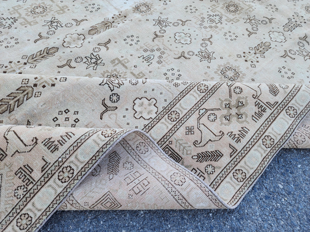 9x12 Neutral Area Rug, Soft Green Wool, Bohemian Living Room Decor