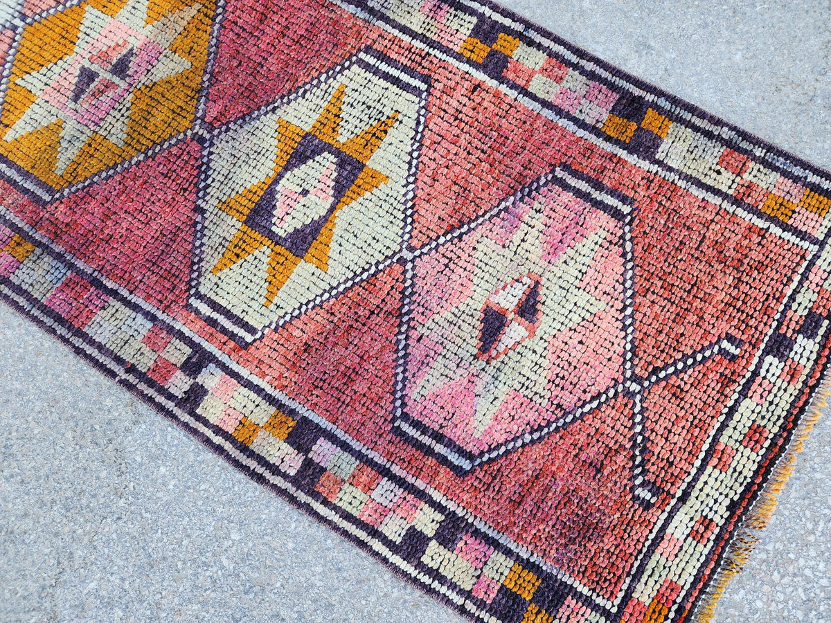 2x11 Herki Runner Rug, Turkish Hand Made Wool, Eco Friendly, Hallway Rustic Decor