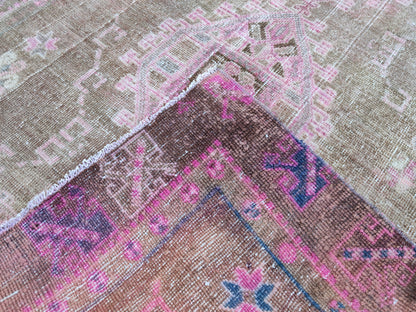 4x11 Turkish Runner Rug: Brown Abstract Hallway Carpet