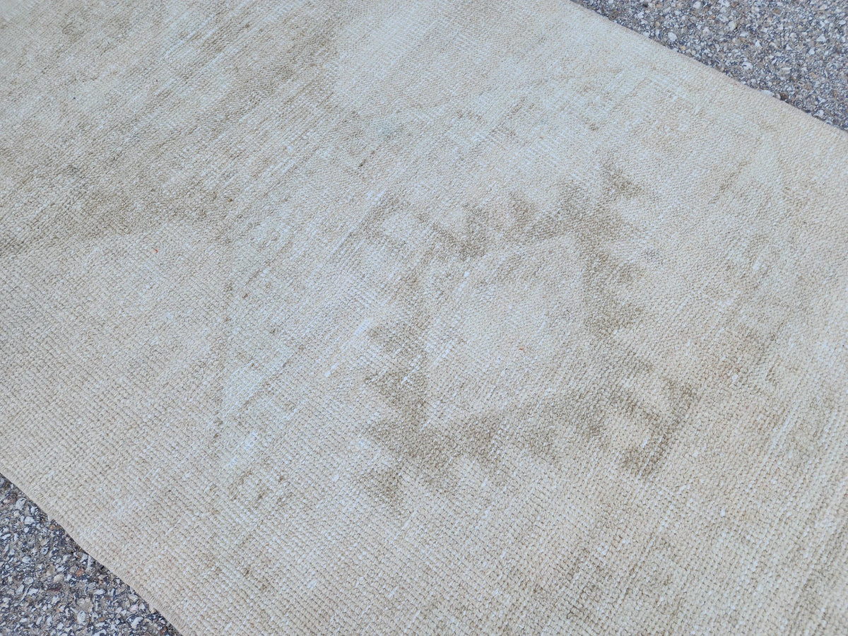 Beige Wool Runner Rug 3x12: Handmade Oriental Farmhouse Decor