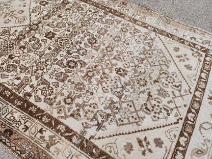 4x10 Neutral Brown Runner Rug, Hand Knotted Rustic Decor, Persian Boho Design