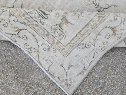 Oushak Neutral Rug 7x10, Turkish Hand Knotted Wool Rug, Bohemian Home Decor