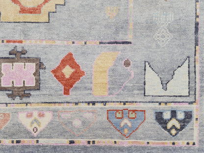 6x9 Gray Oushak Rug: Turkish Wool, Ocean Breeze Patina Blue Wool, Kitds Room Decor