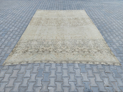 Vintage Hand Knotted Wool Rug 9×12, Persian Beige Oriental Traditional Carpet
