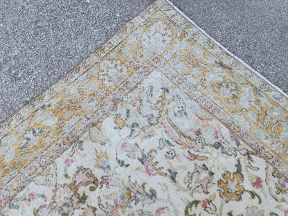 6x9 Oushak Rug: Handwoven Turkish Wool Rug, Neutral Floral Design