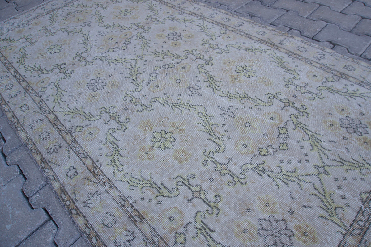 Handwoven Turkish Oushak Rug 3x6: Neutral Wool & Cotton Blend